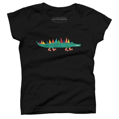 Girl's Design By Humans Whimsical Crocodile On Skates By radiomode T-Shirt