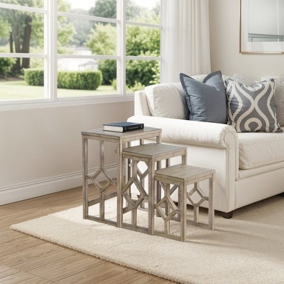 Royal Hampton 3 Piece Nesting Accent Table Set | Geometric Frame | Solid Mahogany Wood