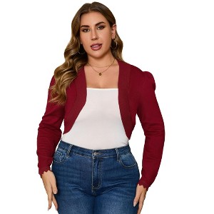 Coolmee Women's Plus Size Cropped Cardigan Bolero Shrug Open Front Long Sleeve Knit Sweater Cardigan - 1 of 4