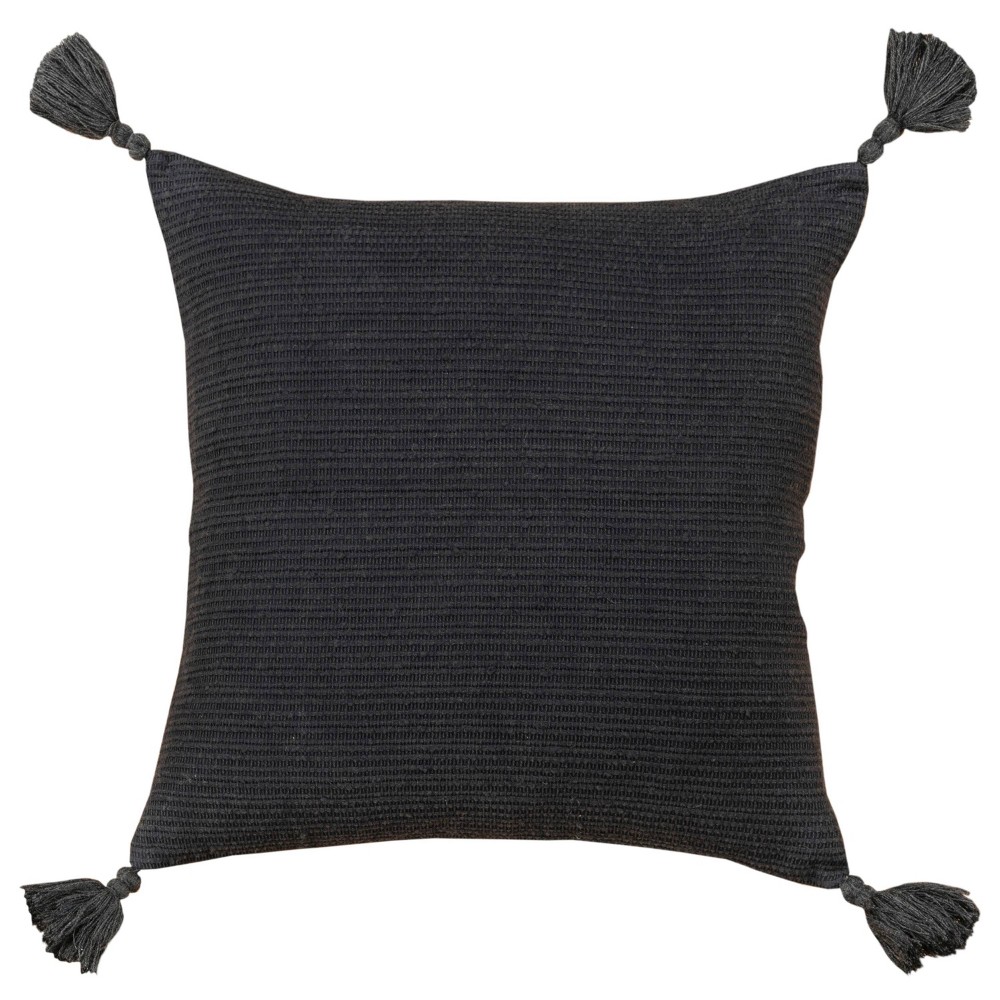 Photos - Pillowcase 20"x20" Oversize Solid Striped Square Throw Pillow with Tassels Cover Blac
