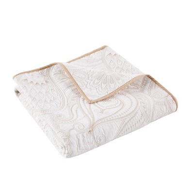 Paisley Perla White Cotton Reversible Throw 50x60in