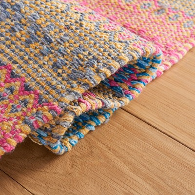 Handwoven Pink and Blue Wool Cotton 6' x 9' Area Rug