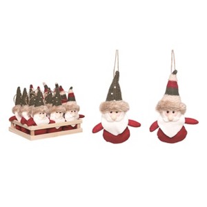 Transpac Polyester 9.75 in. Multicolor Christmas Plush Striped Santa Ornaments In Crate Set of 12 - 1 of 2