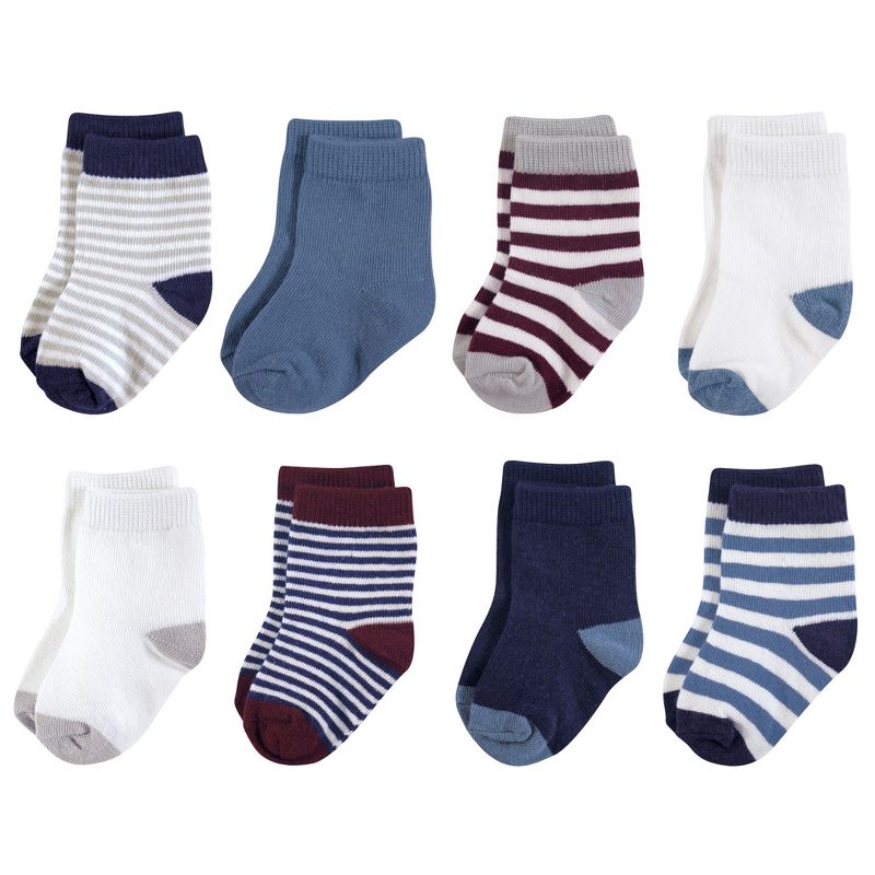 Touched by Nature Baby Boy Organic Cotton Socks, Burgundy Navy, 1 of 4