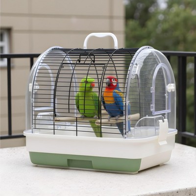 Travel Bird Cage Carrier, Portable Parrot Cage with 2 Perches, 2 Food Bowls and Tray, Metal Parakeet Cages for Small to Medium Sized Birds