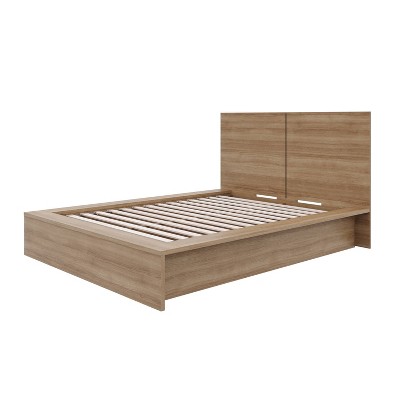 Light Brown Oak Full Platform Bed with Headboard