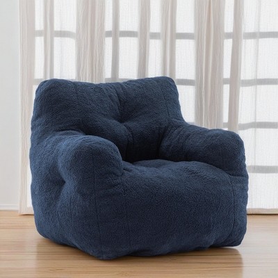 ROOMTEC Bean Bag Chair, Teddy Fabric Tufted Foam Bean Bag Chair Lazy Sofa Accent Chair Floor Chair Couch for Living Room Bedroom