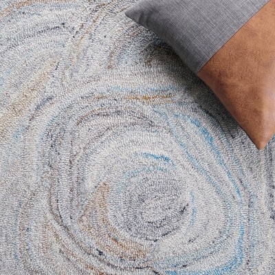 Handmade Beige and Blue Abstract Wool Area Rug, 3' x 5'