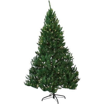 Sunnydaze Indoor Pre-Lit Faux Tannenbaum Slim Holiday Christmas Evergreen Tree with Hinged Branches and Warm White Lights - 6' - Green