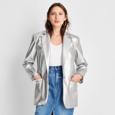 Zara - Faux Leather Metallic Bomber Jacket - Silver - Women