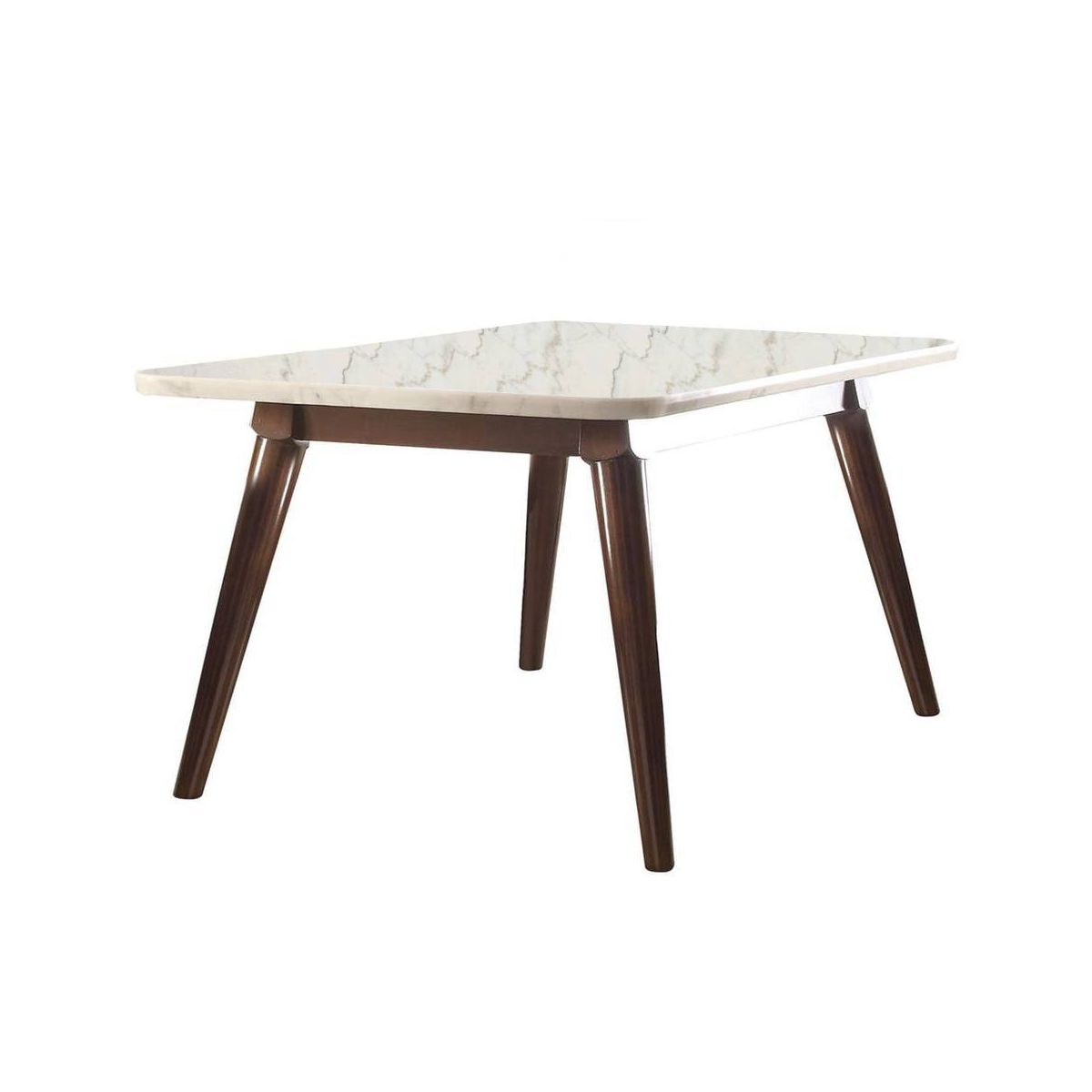 Acme Furniture 64" Gasha Dining Table White Marble/Walnut: Elegant Rectangular Kitchen Table for 6, Wood Base