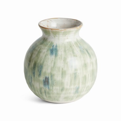 Plum & Post Brosse Vase Small - Hand-Painted Green/Blue Stoneware