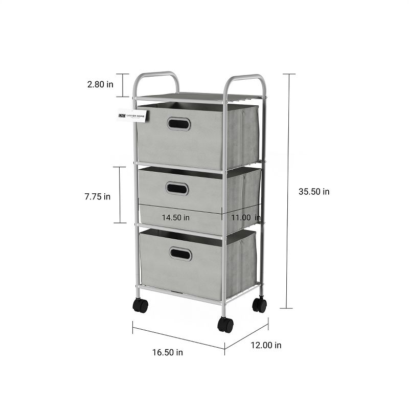 Rolling 3 Drawer Cart - Fabric Bin Storage Cart with Wheels and Metal Frame  Closet Drawers for Clothes, Home, or Office by Lavish Home (Gray), 2 of 7
