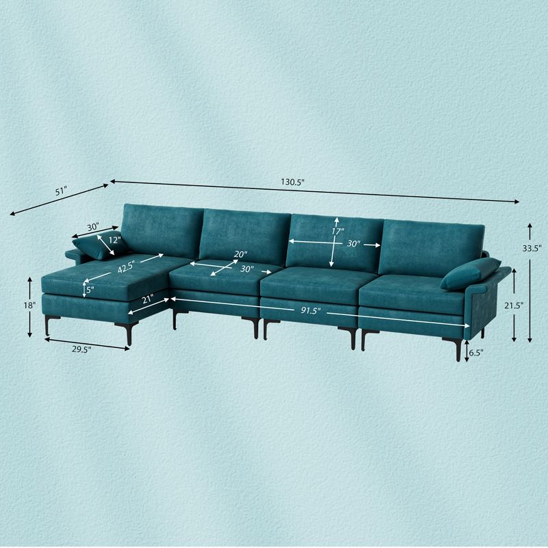 Costway Modern Modular L-shaped Sectional Sofa w/ Reversible Chaise & 4 USB Ports, 4 of 11