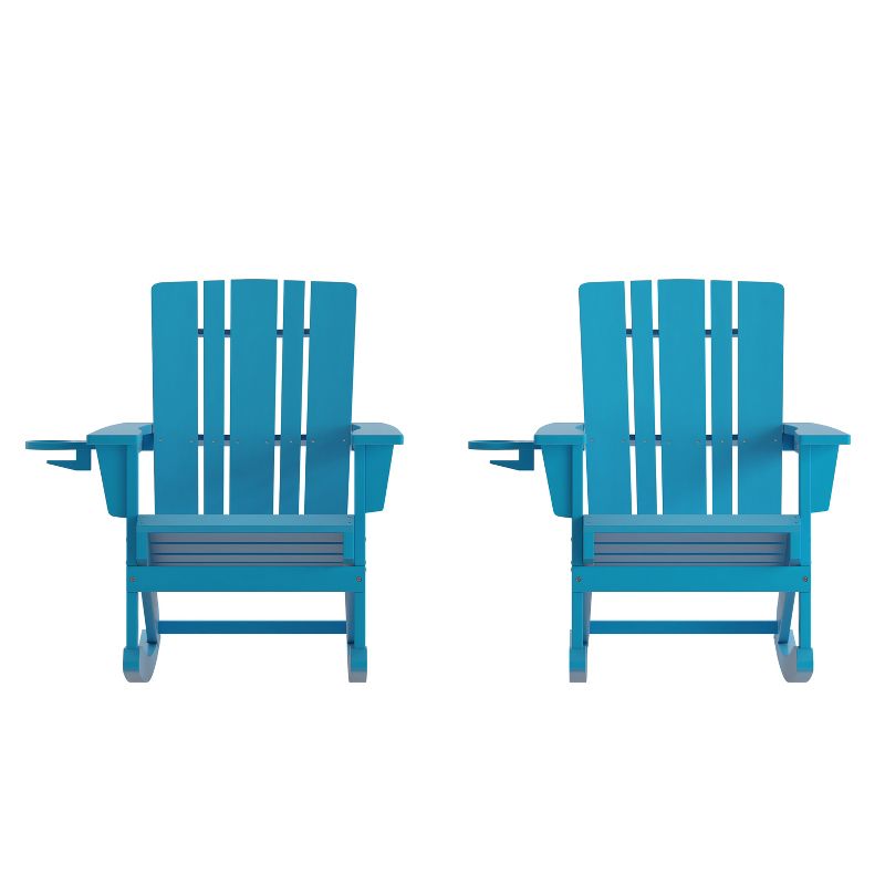 Emma and Oliver Set of 2 Adirondack Rocking Chairs with Cup Holders, Weather Resistant HDPE Adirondack Rocking Chairs, 1 of 12