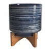 Sagebrook Home 10" 2pc Ceramic Planters On Stand Blue: No Assembly, Indoor/Outdoor Decor - 2 of 4