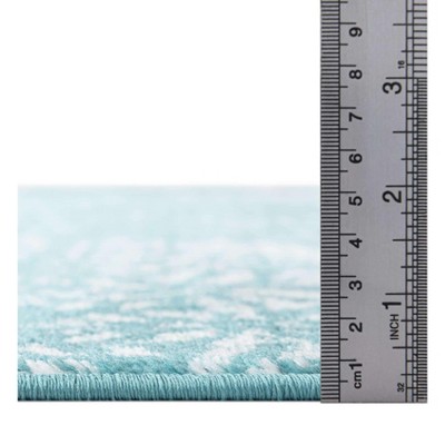 Turquoise and White Synthetic Low Pile Bohemian Area Rug