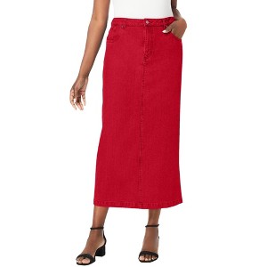 Jessica London Women's Plus Size Classic Cotton Denim Midi Skirt - 1 of 4