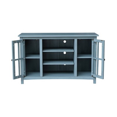 Elegant Gray 53" Solid Para Wood TV Stand with Cabinet Doors