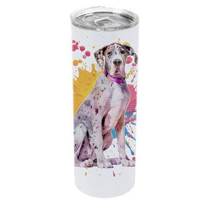 100 North 20 Ounce Stainless Steel On the Go Travel Tumbler With Push Top Lid, Great Dane Dog Paint Splatter