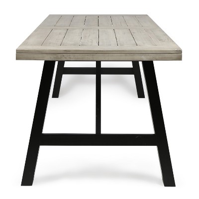 Borocay Light Gray Acacia Wood Splayed H-Frame Dining Table