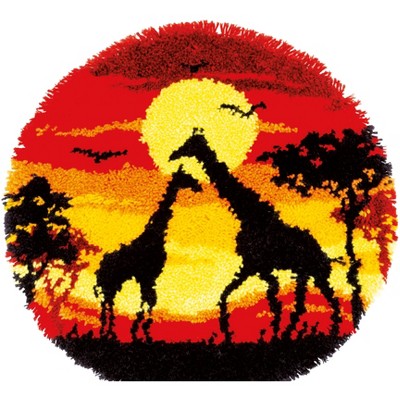 Vervaco Shaped Rug Latch Hook Kit 22" Round-Giraffes In The Sunset