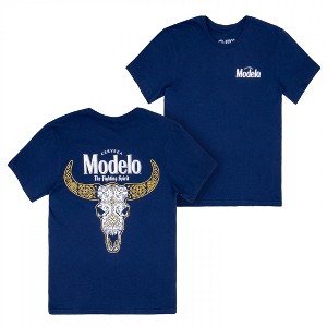 Mens Modelo Fighting Spirit Cow Skull Front and Back Print T-Shirt - 1 of 4