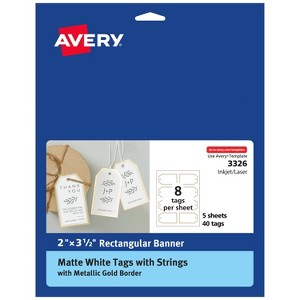Avery Tags with Metallic Gold Borders and Strings, 2" x 3.5", 40 Total, Laser/Inkjet Printable Tags (3326) - 1 of 4