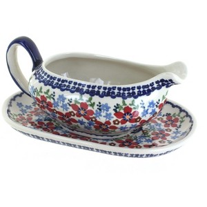 Blue Rose Polish Pottery S119 Manufaktura Gravy Boat & Plate - 1 of 2