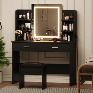 Whizmax Vanity Desk with Mirror, Makeup Vanity Set w/Desk and Chair, Makeup Vanity Desk with 6 Storage Shelves, 2 Large Drawers for Bedroom - 1 of 4