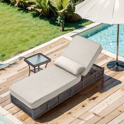 Outdoor Chaise Lounge with Side Table Set, Adjustable Outdoor Chaise Lounge Chair with 5 Adjustable Positions, Patio Chaise Lounge Chair with Cushion