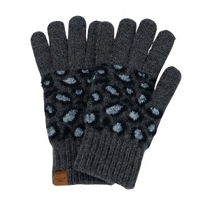 Britt's Knits Womens Winter Stylish Vegan Leopard Print Cozy Knit Cuffed Gloves One Size Fits Most - 1 of 3