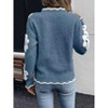 Women's V-Neck Long-Sleeve Sweater Casual Color-Block Lace Collar Jacquard Pullover - 2 of 4