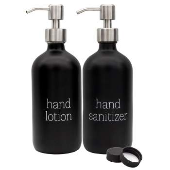 Darware Lotion / Sanitizer Pump Bottles 2pc Set; Glass Pump Dispenser Bottles for Hand Care, Pre-Labeled