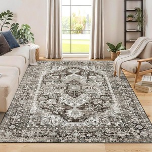 Large Area Rug Rugs for Living Room Non Slip Vintage Washable Rug Ultra-Thin Indoor Retro Medallion Accent Carpet Low Pile Foldable Floor Mat - 1 of 4