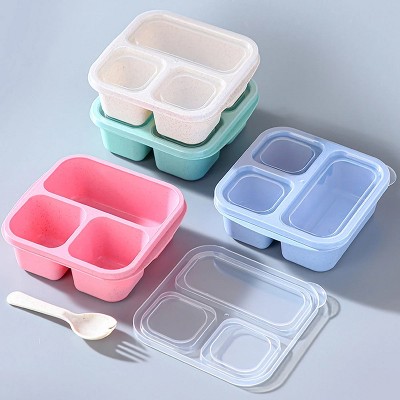 LunaLulinlk Bento Box - Snack Box 600ml 4 Compartment Lunch Box with Fork School Food Storage Box Microwaveable 4 Pack