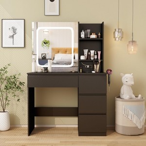 Vanity Desk with Mirror and Lights, 4 Drawers, Charging Station & Hidden Storage, 3 Lighting Colors - 1 of 4