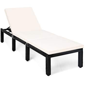 Costway Patio Rattan Lounge Chair Chaise Couch Cushioned Height Adjustable Pool Garden White