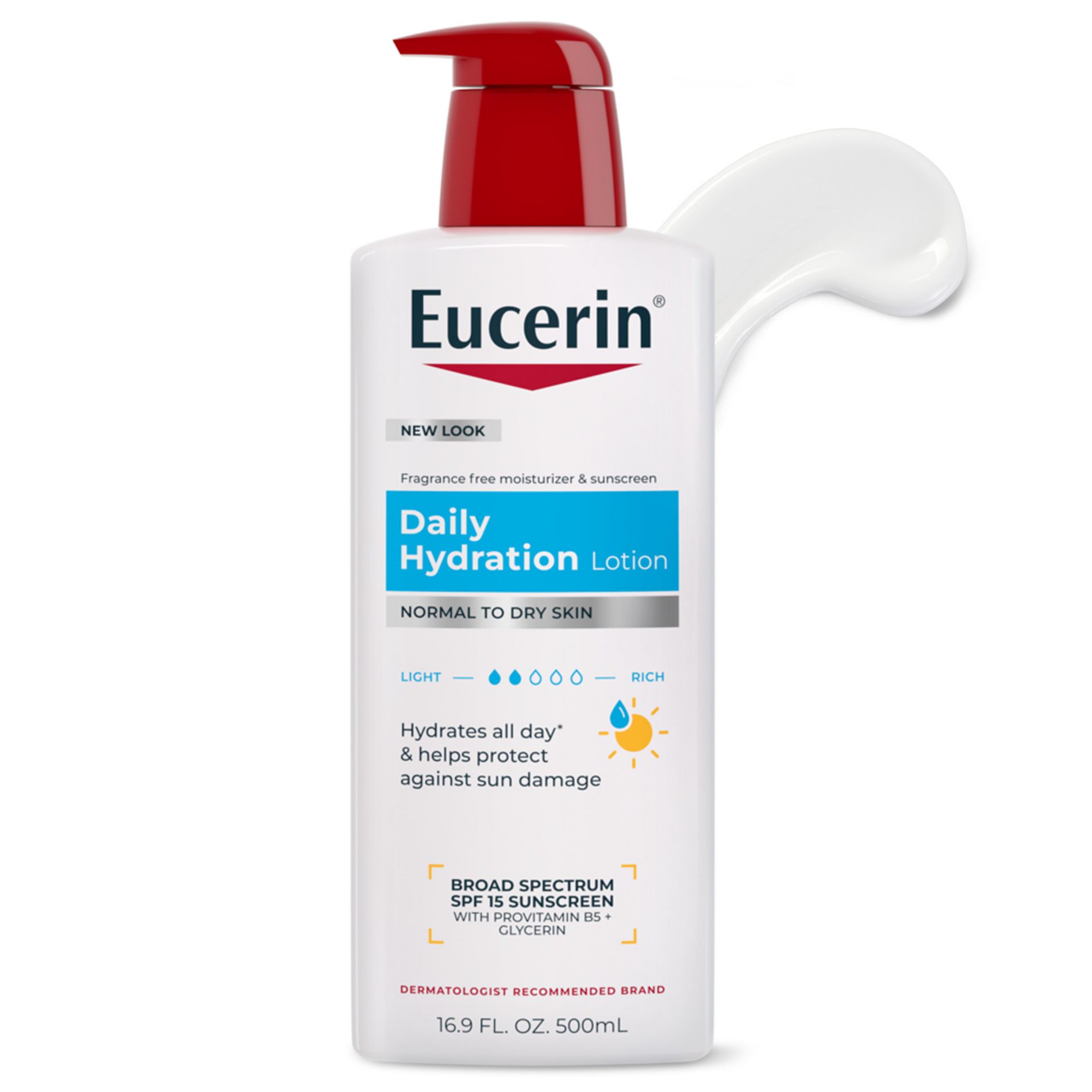Eucerin Daily Hydration Broad Spectrum SPF 15 Body Lotion Unscented - 16.9 fl oz: For Normal, Sensitive, Dry Skin, Pump Bottle