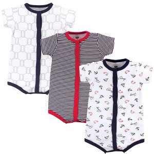Hudson Baby Infant Boy Cotton Rompers 3pk, Ahoy - 1 of 4