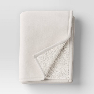 Oversized Casual Chenille Throw with Faux Shearling Reverse Ivory - Threshold™: Luxury Knitted Lightweight Blanket 50x70