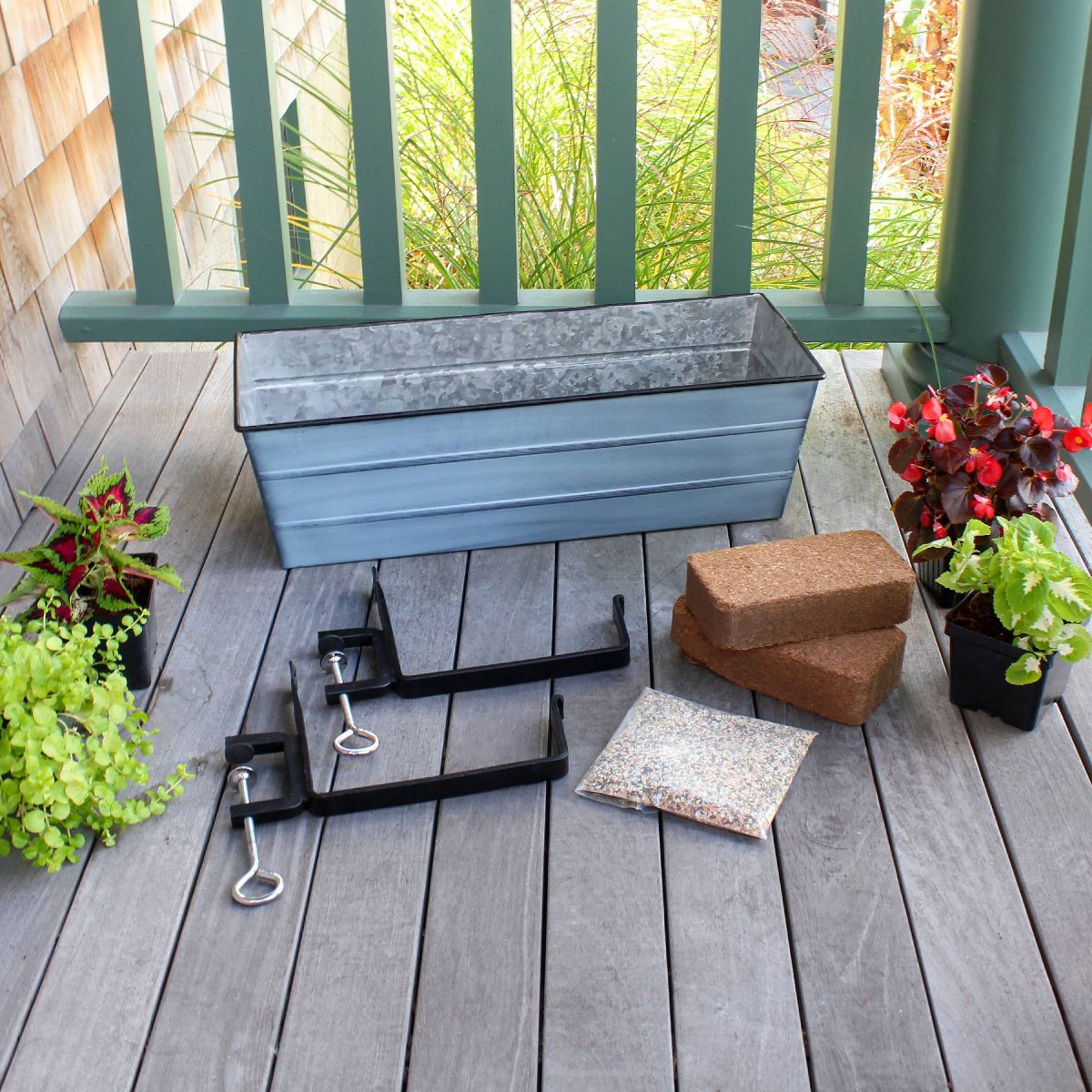 ACHLA Designs Medium Nantucket Rectangular Galvanized Steel Outdoor Planter Box with Mounting Bracket Blue - thumbnail 2