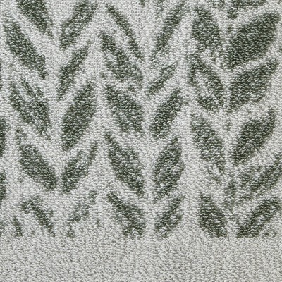 Sage Green Turkish Cotton Bath Towel with Leaf Pattern
