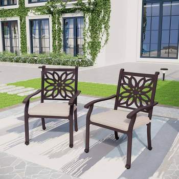 2pk Outdoor Cast Aluminum Extra Wide Dining Chairs with Armrests - Captiva Designs