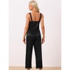 cheibear Women's Satin Lace Trim Cami with Long Pant 2 Pieces Pajama Set - 3 of 4
