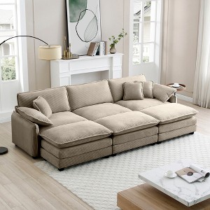 Oversized 115.34" Corduroy Modular Sectional Sofa Bed with Double-Layer Cushions and 3 Ottoman, 6-Piece Free combination Sofa - 1 of 4