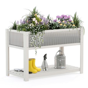 Raised Garden Bed Wood with Legs, Planter Box with Storage Shelf, Outdoor Mobile Wooden Elevated Raiseds Beds - 1 of 4