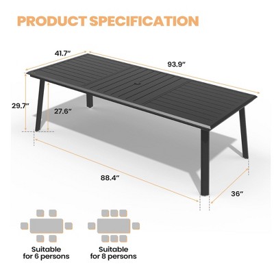 Crestlive Products 82.7inch Outdoor Dining Table, Aluminum Patio Dining Table, Rectangular Table with Umbrella Hole Outdoor Furniture Black