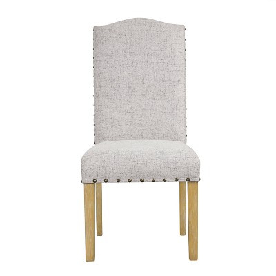 Beige Upholstered Linen Parsons Side Chair with Wood Legs, Set of 2