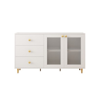 Sideboard Buffet Cabinet Wooden Storage Cabinet With Built In Shelves 3 Drawers Tempered Glass Doors For Living Room Kitchen Hallway Dining Room